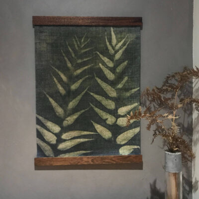 Linen Panel - Ferns on Forest Green