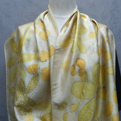 silk scarf ecoprint creamy yellow