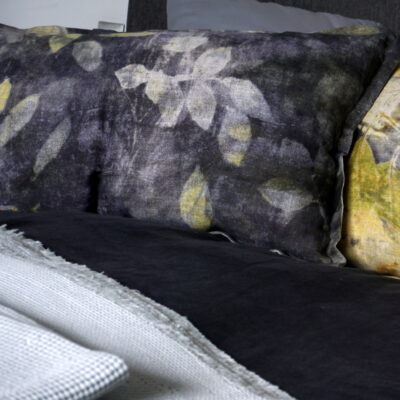 Linen Cushion -50x90-Eco Leafy Charcoal