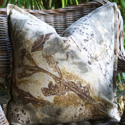 Linen Cushion -60x60- Whimsy A- Sepia & Greyblue