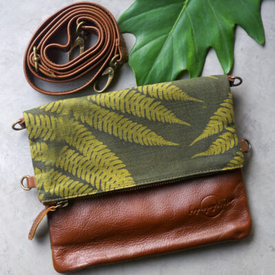 Leather Handbag - Forest Green and Chartreuse Fern