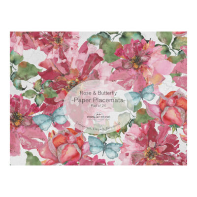 Paper Placemat-Pink Roses & Butterfly
